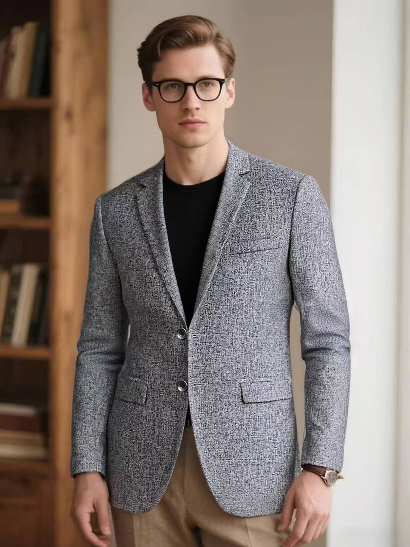 Herren Blazer Modern Slim Fit Strukturiert Grau