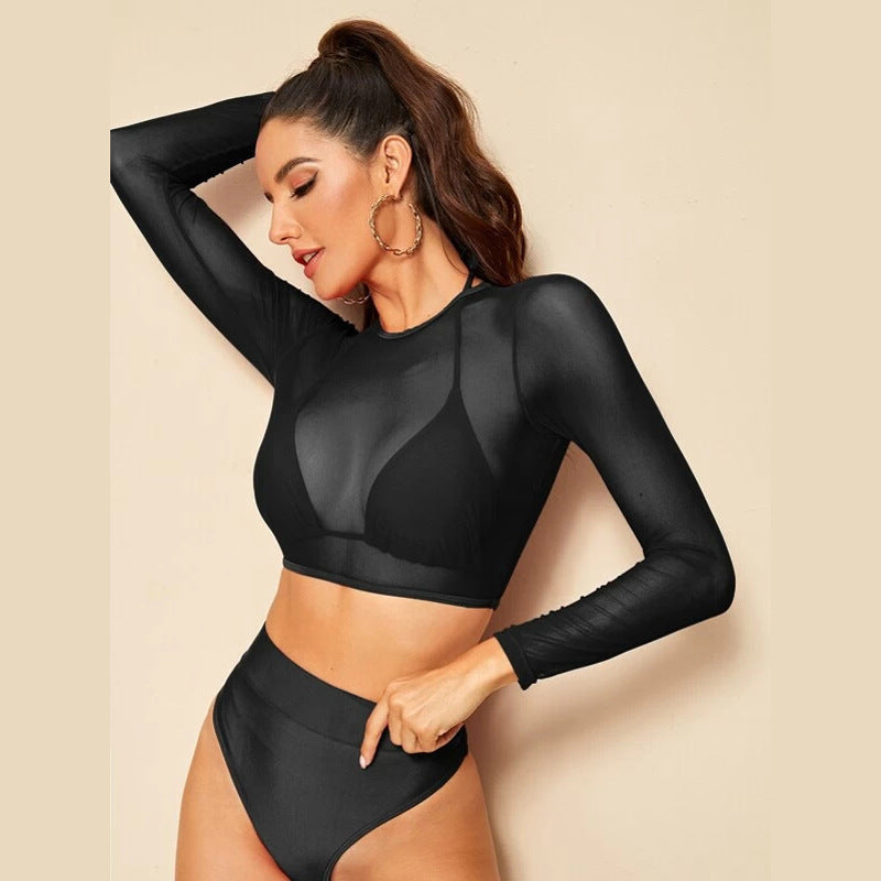 Damen Sport-Bikini-Set Hoch taille Langarm Oberteil