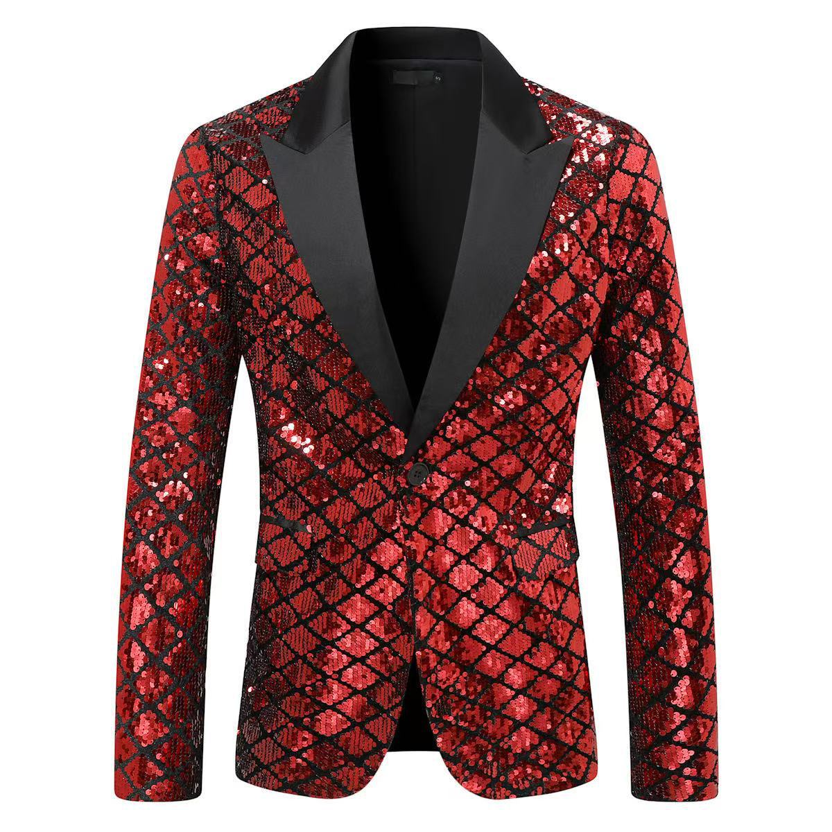 Herren Pailletten Blazer Modern Schnitt Glitzer