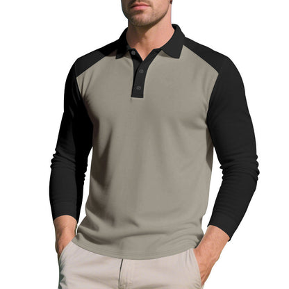 Herren Poloshirt Langarm Kontrastnähte Trendy