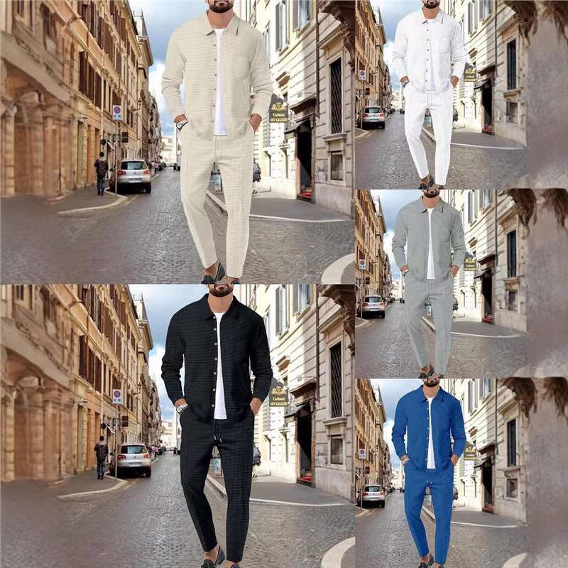 Herren Freizeitanzug Mit Struktur Oberteil Elastischer Bund Modern - BerlinGlamour