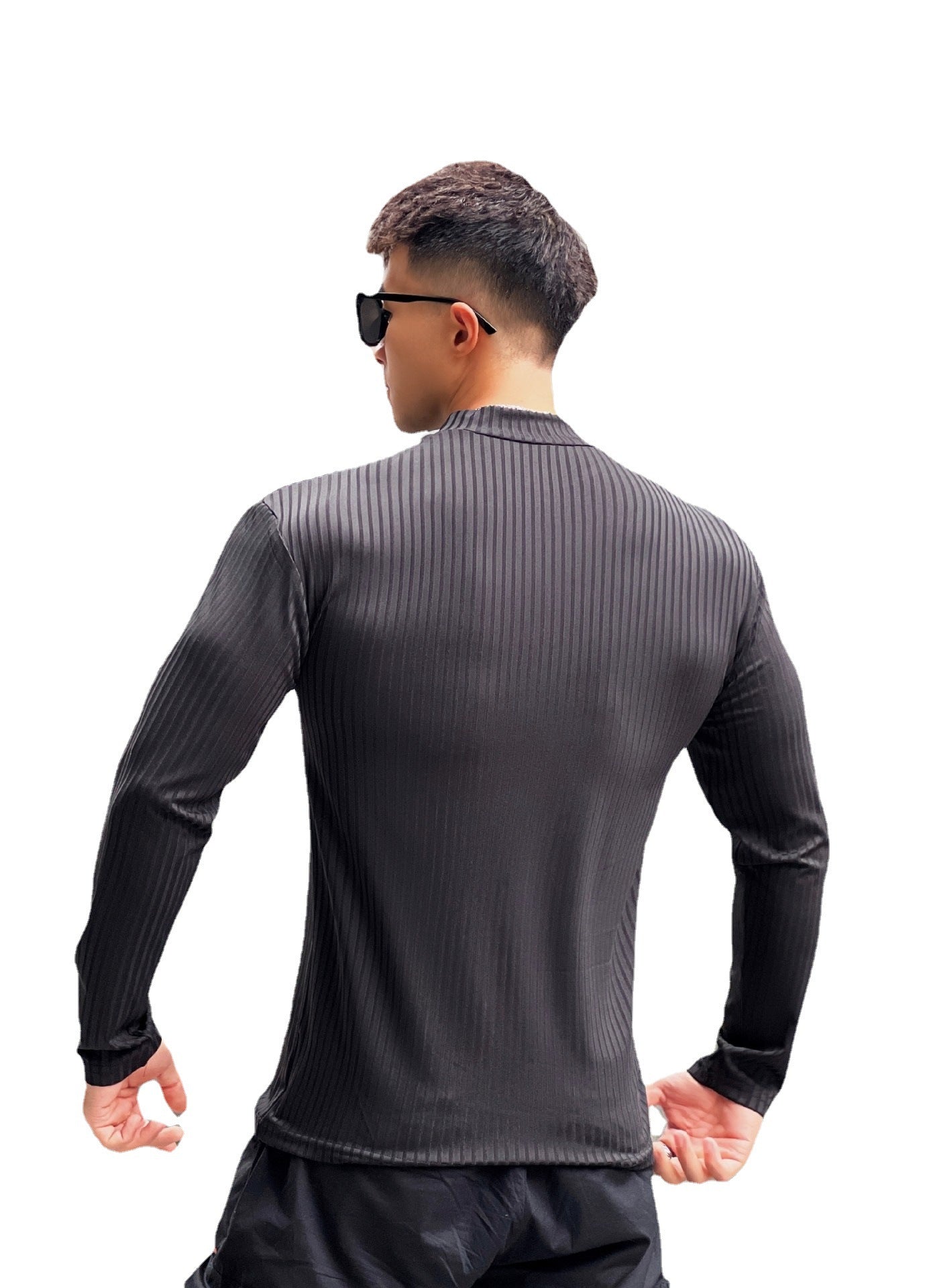 Herren Langarmshirt Elegantes Stehkragen Rippstruktur Berlin