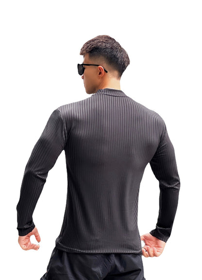 Herren Langarmshirt Elegantes Stehkragen Rippstruktur Berlin
