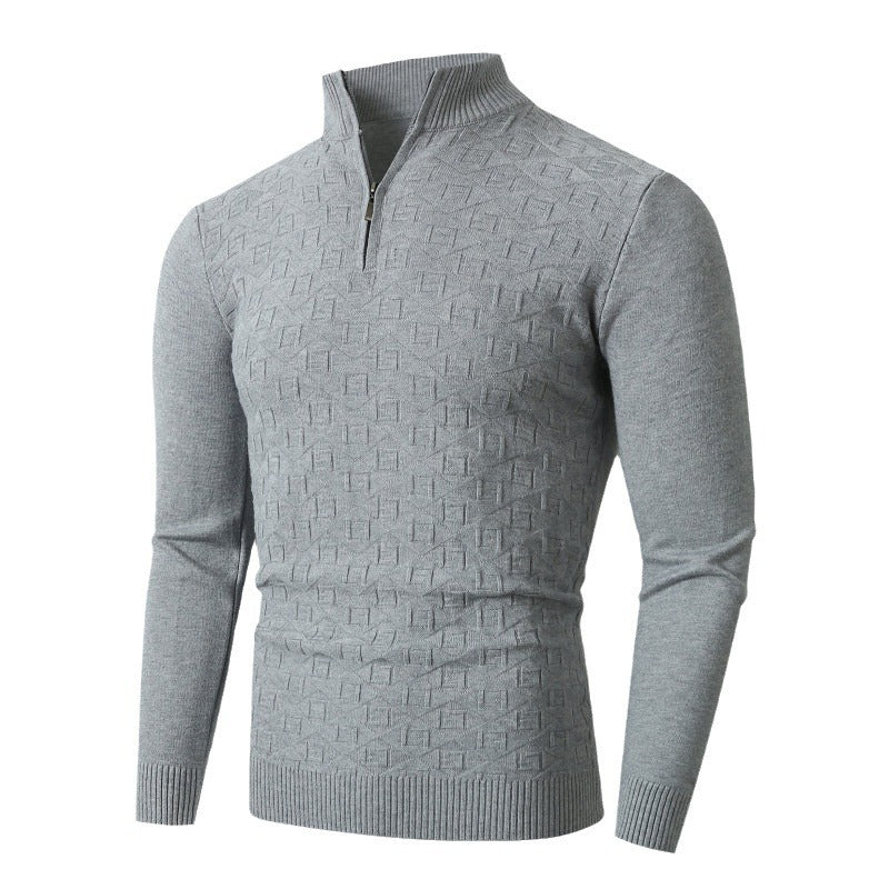 Herren Strickpullover Modern Zopfmuster Halbreißverschluss