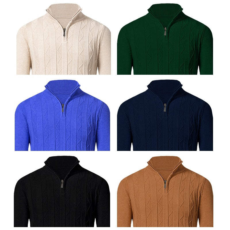 Herren Strickpullover Modern Leicht Zopfmuster Stehkragen - BerlinGlamour