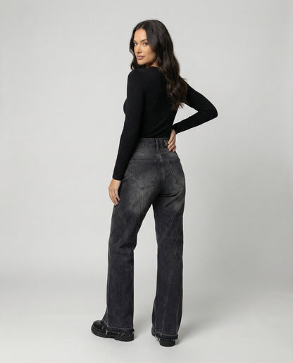 Graue Jeans Micro-Flare mit Reißverschluss