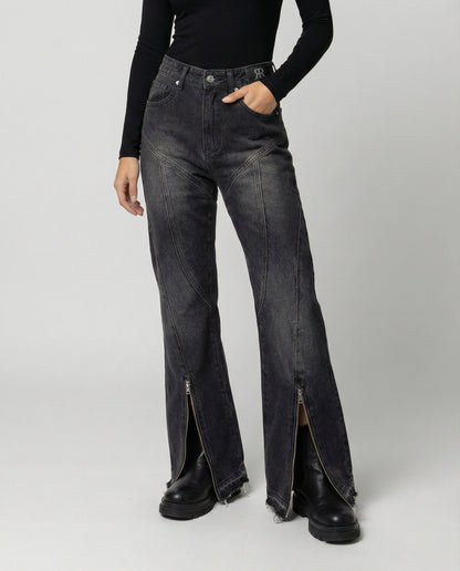 Graue Jeans Micro-Flare mit Reißverschluss - BerlinGlamour