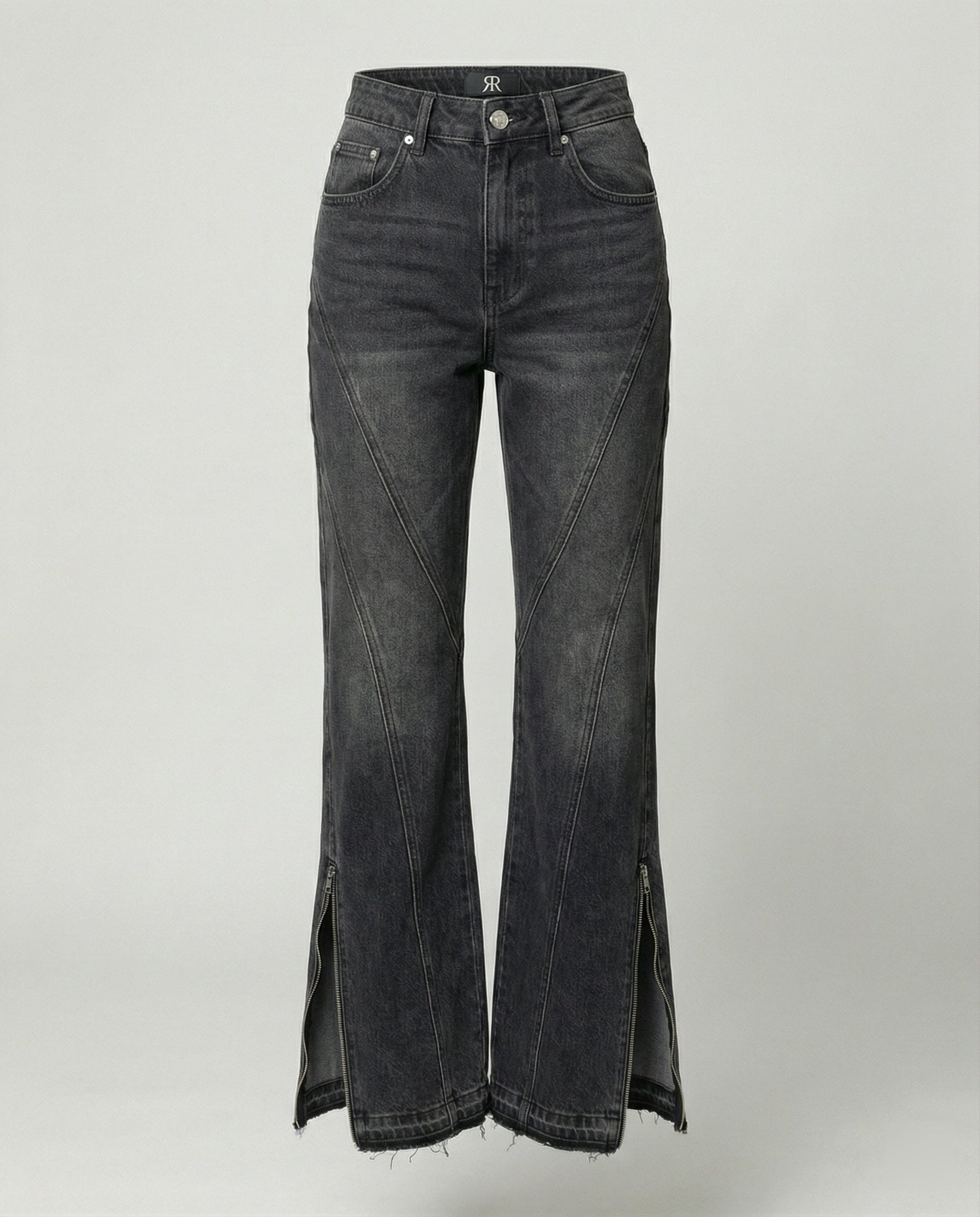 Graue Jeans Micro-Flare mit Reißverschluss