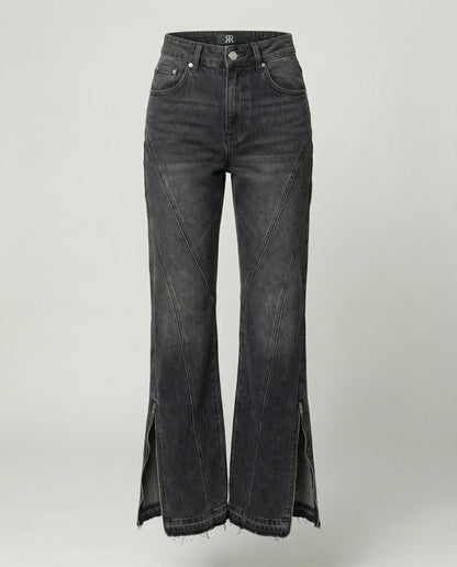 Graue Jeans Micro-Flare mit Reißverschluss