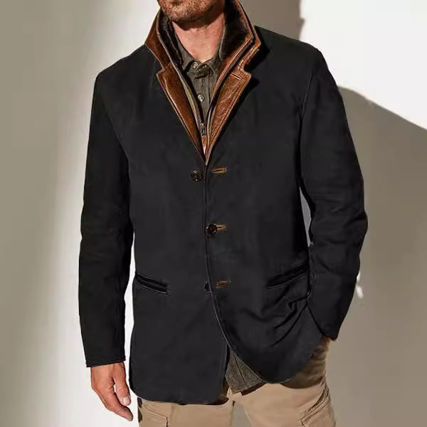 Herren Lederjacke Wildleder Stylish Kontrastkragen