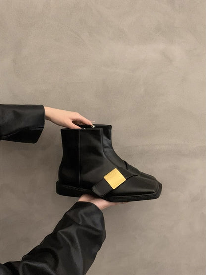 Damen Stiefeletten Elegante Schnallen Schuhe Schwarz Trend