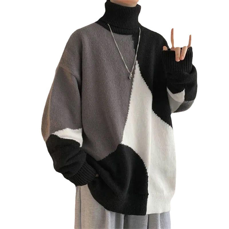 Herren Pullover Grobstrick Modern Kragen Farbblock