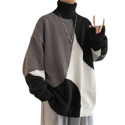 Herren Pullover Grobstrick Modern Kragen Farbblock