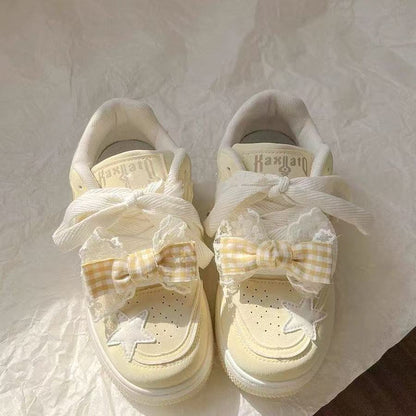 Damen Sneaker Sportlich Verspielt mit Schleifen Details