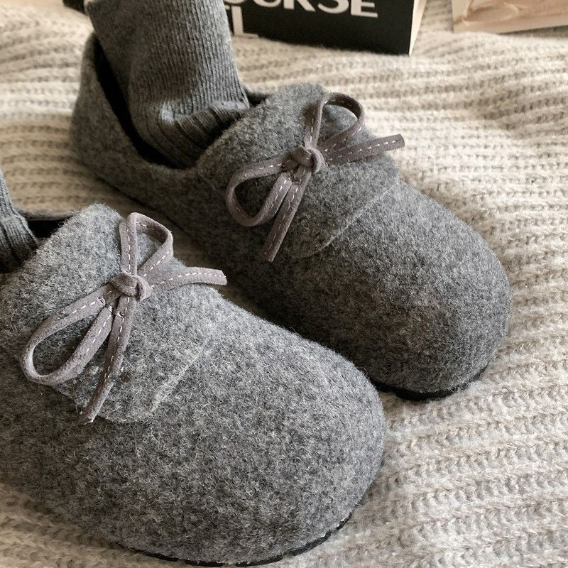 Damen Filz Hausschuhe Warm mit Schleife Winter