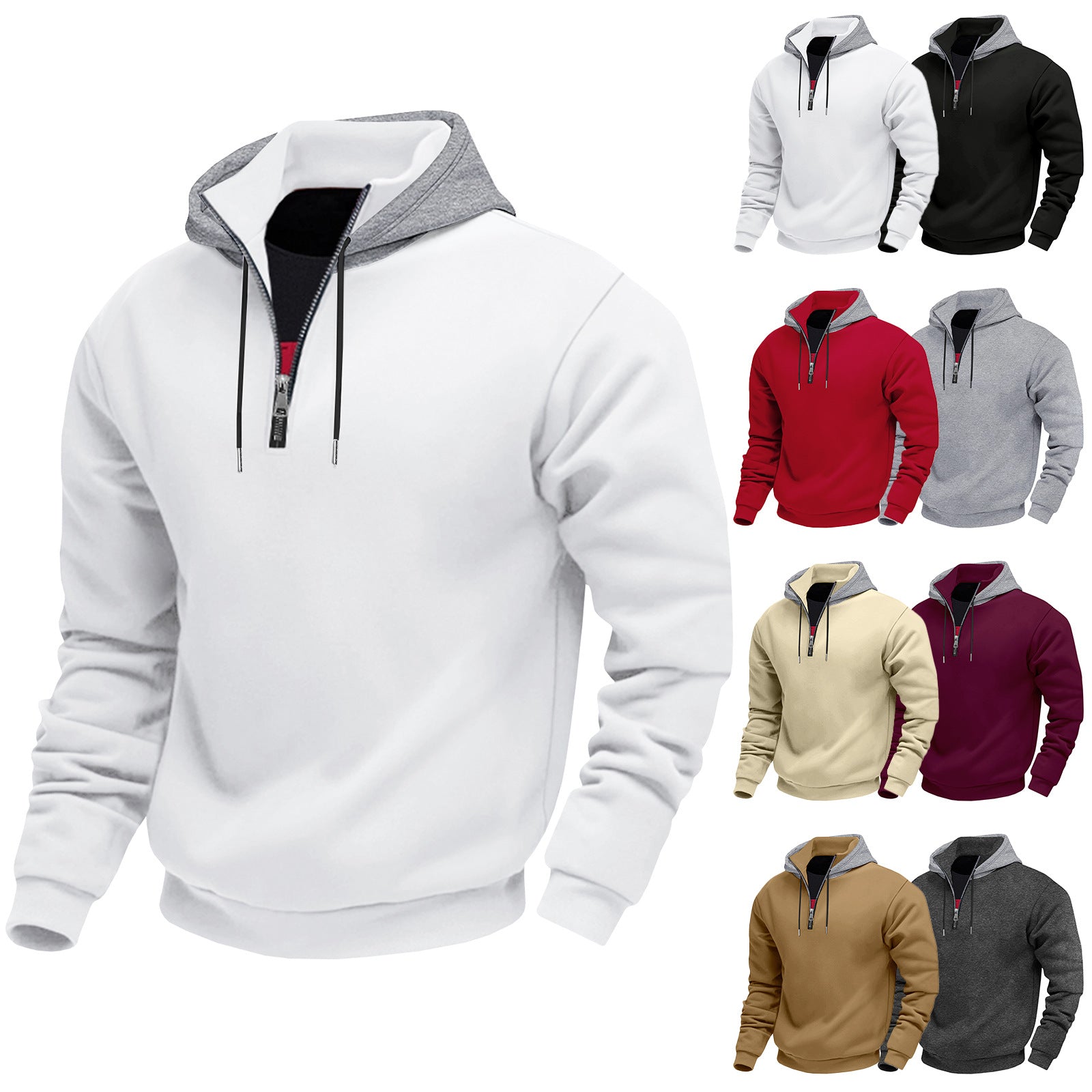 Männer Kapuzenpullover Mit Reißverschluss Kontrastfutter Modern - BerlinGlamour