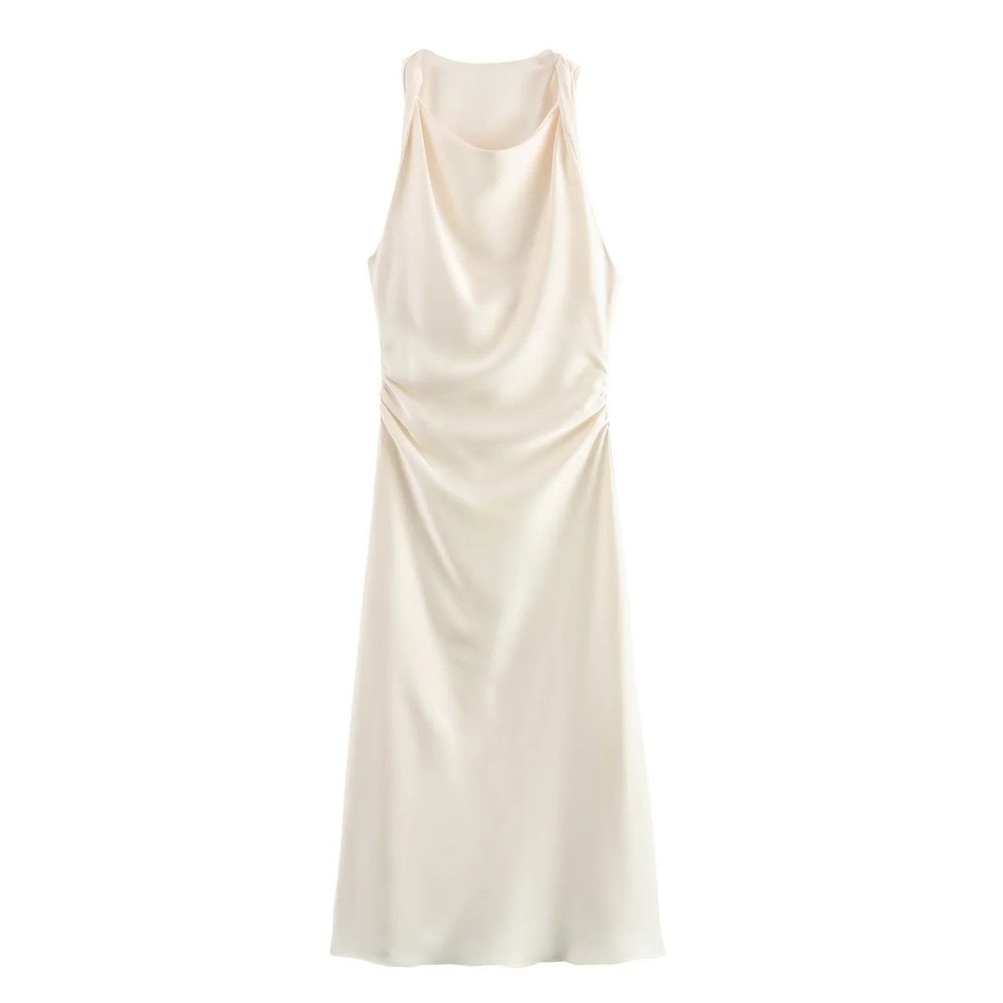 Damen Maxikleid Satin Elegant Rückenausschnitt Tief