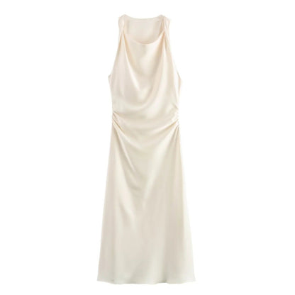 Damen Maxikleid Satin Elegant Rückenausschnitt Tief