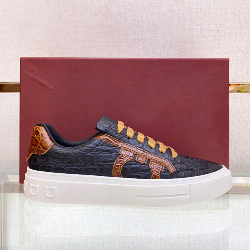 Damen Sneaker Elegante Krokodil Design Schwarz Modisch - BerlinGlamour
