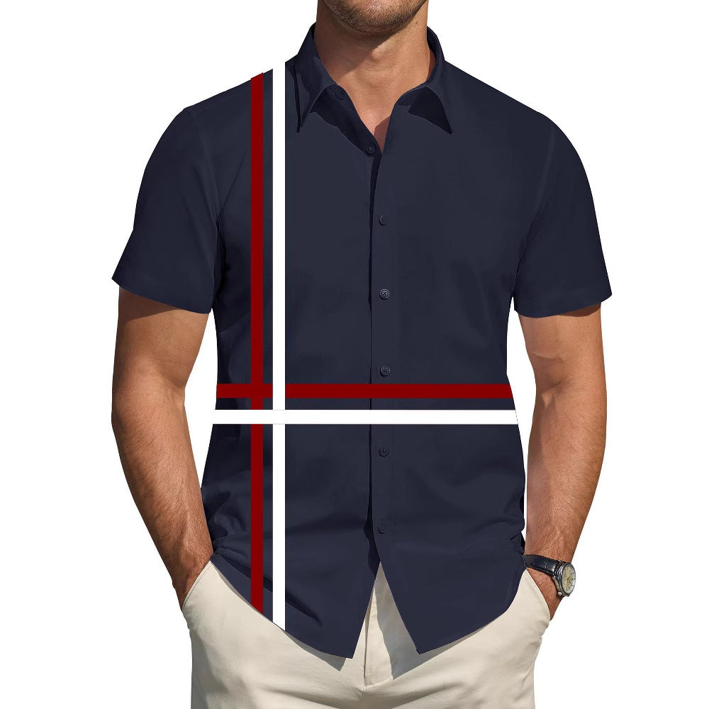 Herren Kurzarmhemd Elegantes Linienmuster Modern Slim Fit