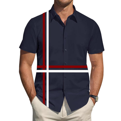 Herren Kurzarmhemd Elegantes Linienmuster Modern Slim Fit