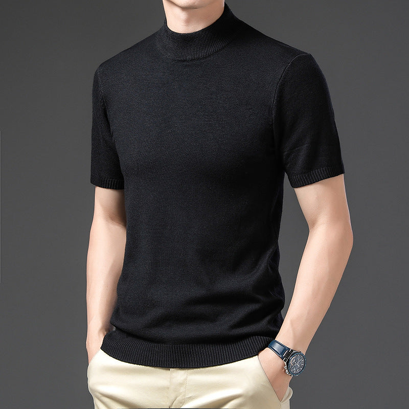 Herren Pullover Kurzarm Elegantes Design Hochgeschlossener Kragen