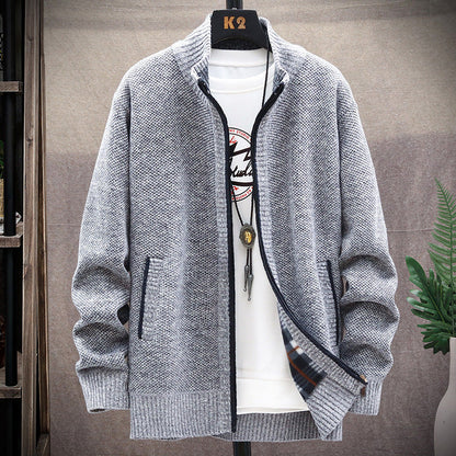 Herren Strickjacke Stehkragen Taschen Elegante Winterjacke