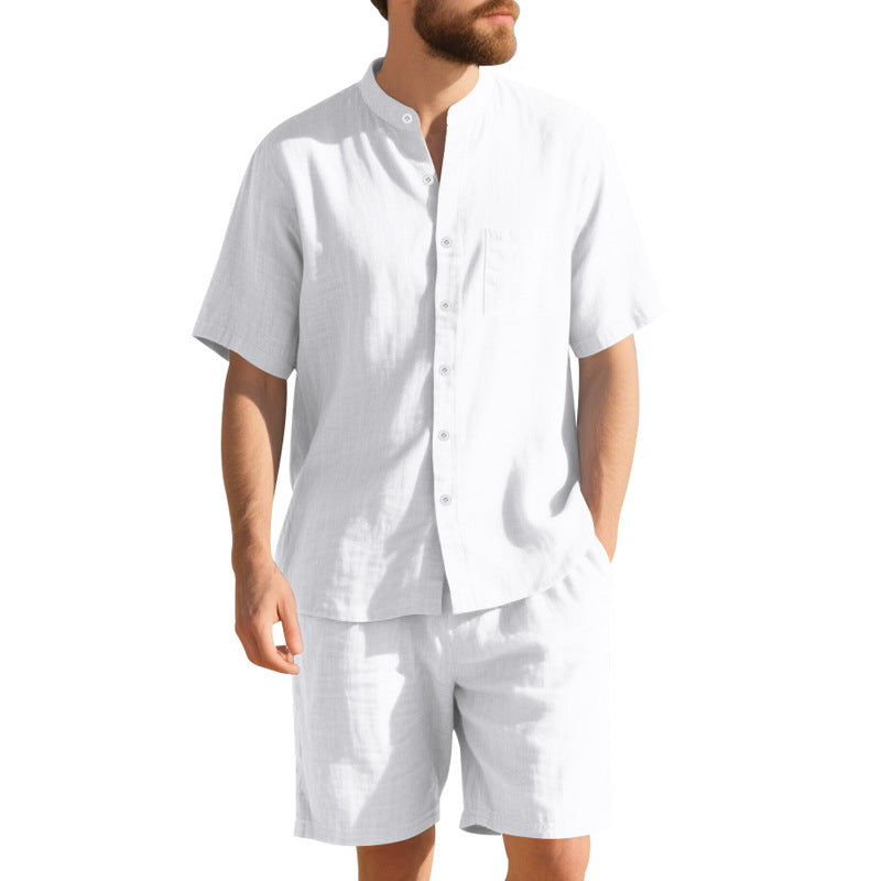 Herren Sommer Outfit kurzärmliges Hemd elastische Shorts - BerlinGlamour