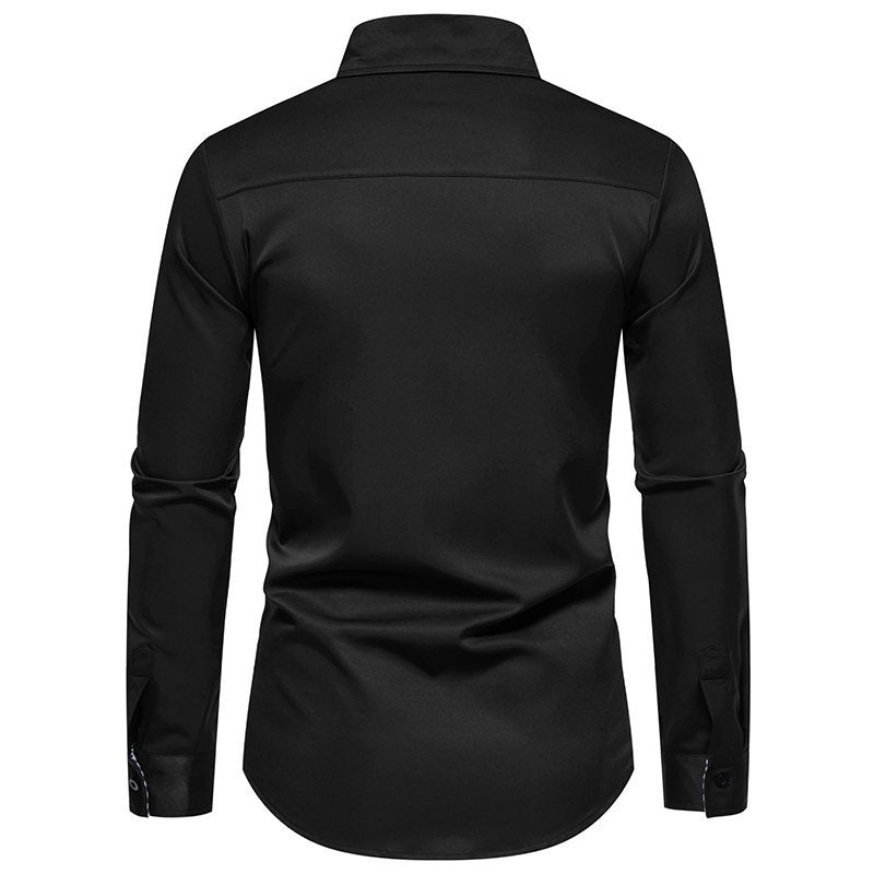Herren Langarmhemd Modern Kontrast Design Schwarz Weiß