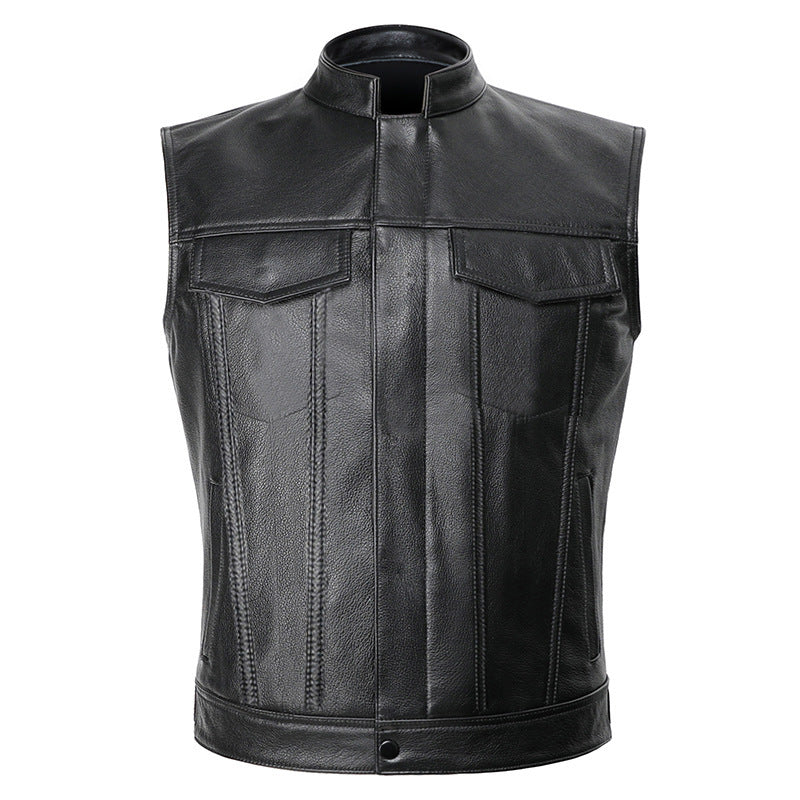 Herren Lederjacke Motorrad Weste Modern mit Taschen Schwarz - BerlinGlamour