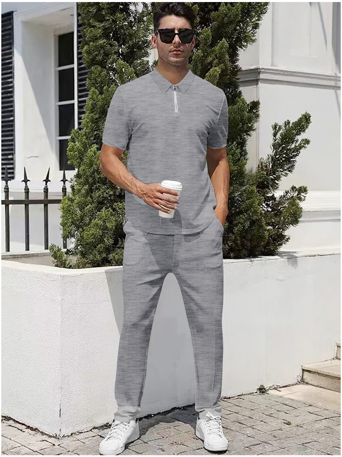 Herren Sportanzug Jogging Set Polo Style Modern