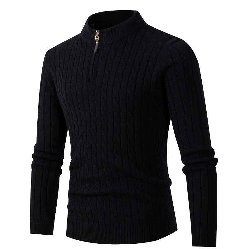 Herren Strickpullover Modern Zopfmuster Kragenreißverschluss