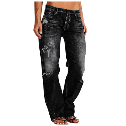 Damen Jeans Weitbein Destroyed Lässig Freizeit