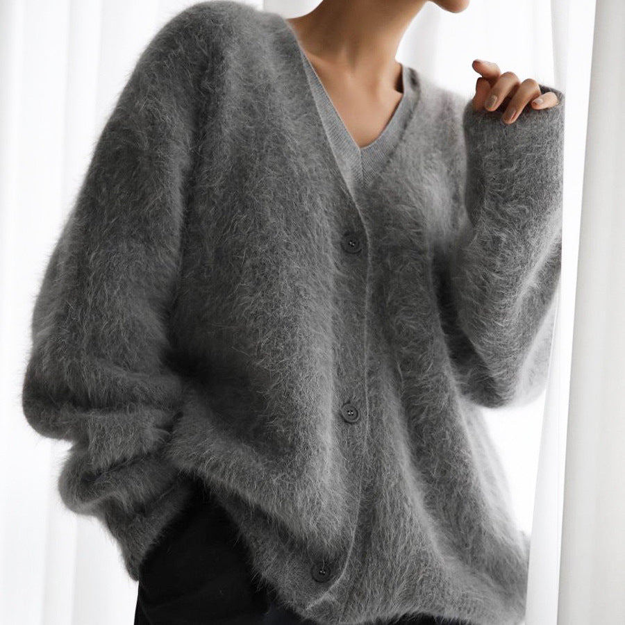 Damen Cardigan Kuschelig V-Ausschnitt Weich Warm