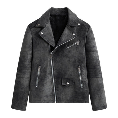 Herren Lederjacke Biker Style Reißverschluss Taschen Schwarz