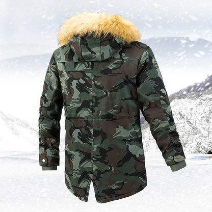 Herren Camouflage Parka Warm mit Abnehmbarer Kapuze
