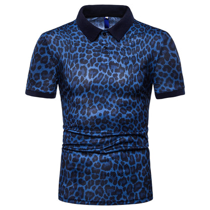 Herren Polo-Shirt Leopardenmuster Modern Schnitt