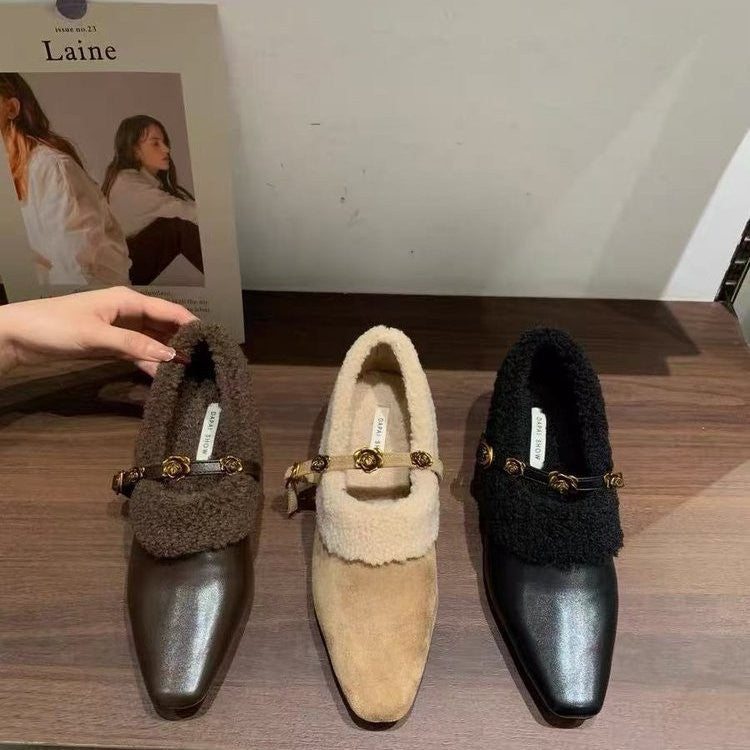 Damen Slipper Elegante Kunstfell Warme Hausschuhe Gold