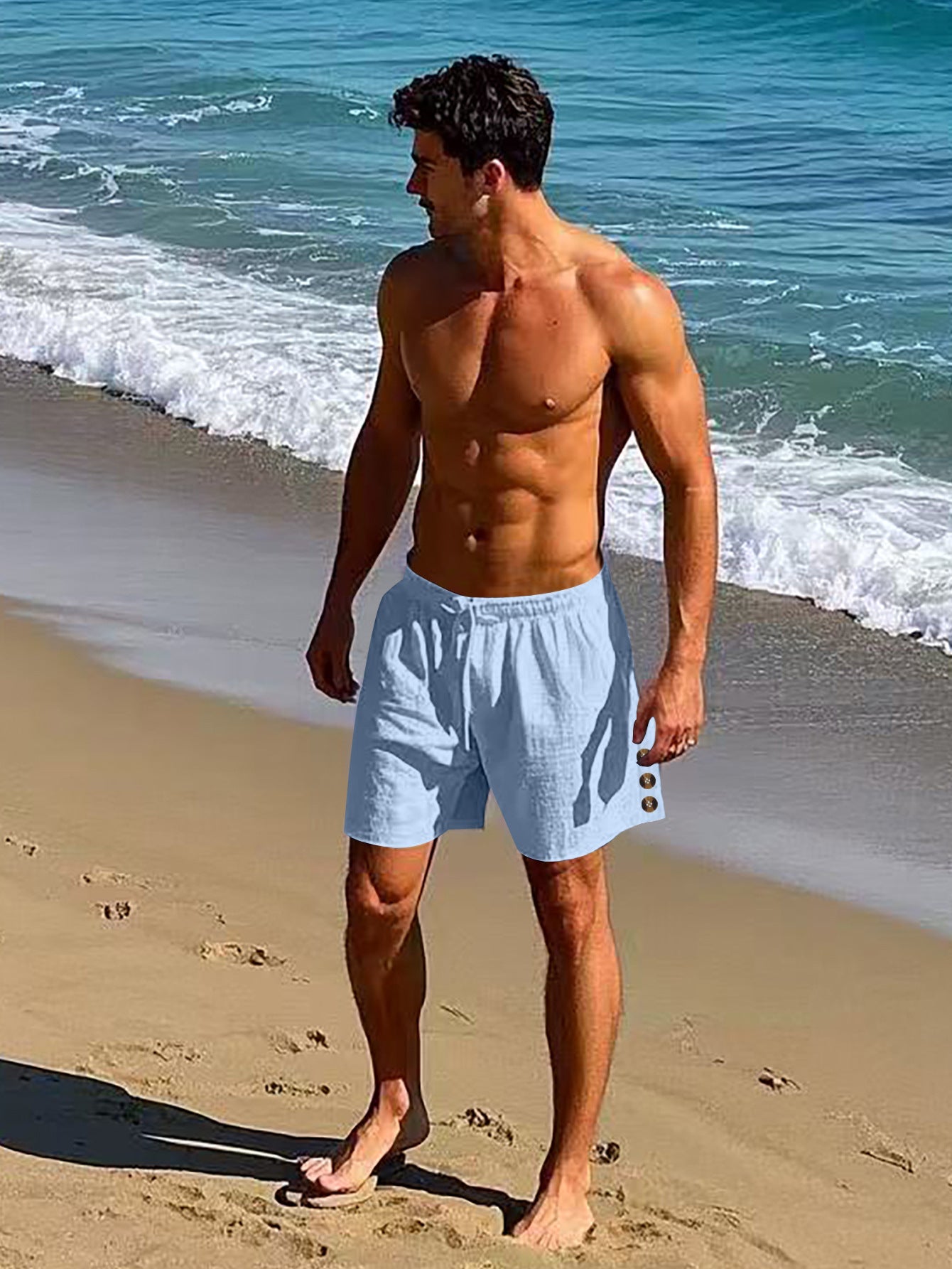Herren Strandshorts atmungsaktiv mit elastischem Bund und Knöpfen