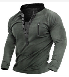 Herren Langarmshirt Elegantes Design Knopfverschluss Mit Brusttasche