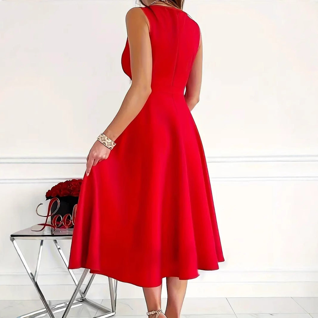 Elegantes Tankkleid Asymmetrisch Einfarbig Damenkleid