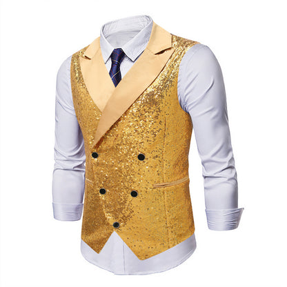 Herren Weste Glitzer Pailletten Schwarz Party