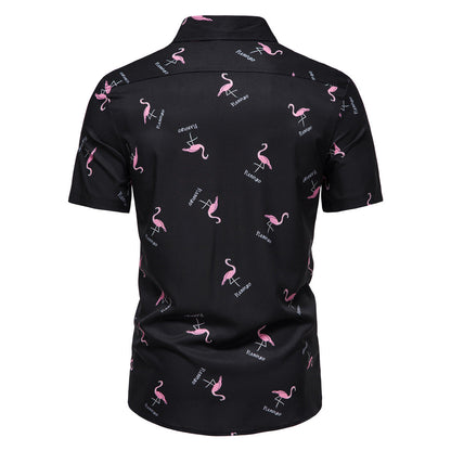 Herren Kurzarmhemd Flamingo Muster Sommer Modern