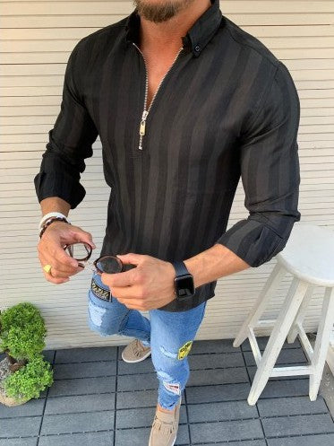 Herren Langarmshirt Modern Streifenmuster Slim Fit