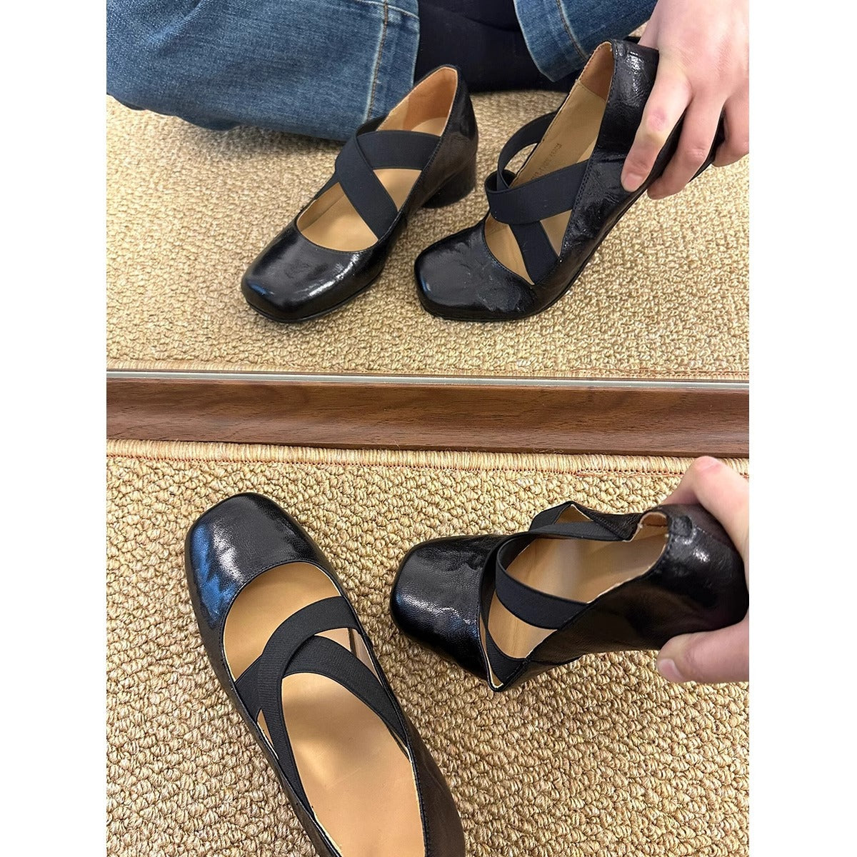 Damen Ballerinas Bequem Elastisch Glänzend