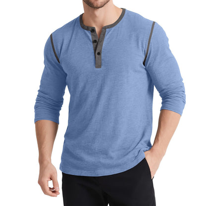 Herren Longsleeve Oberteil Sportlich Knopfleiste Modern