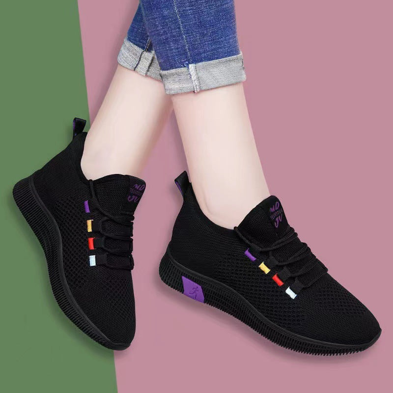 Damen Sneaker Sportlich Atmungsaktiv Lace Up Schwarz
