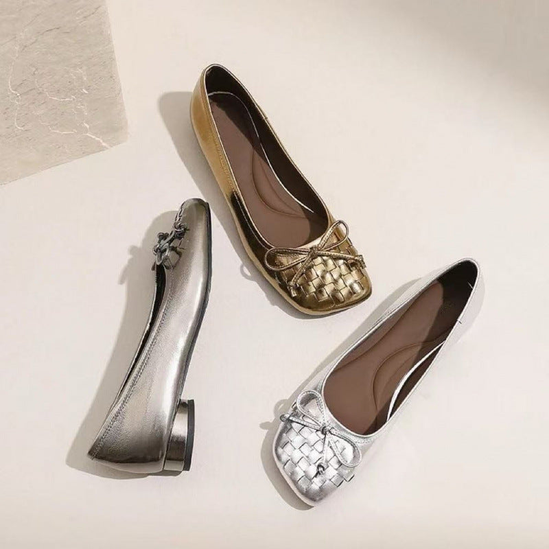 Damen Ballerinas Bequem Geflochten Elegant