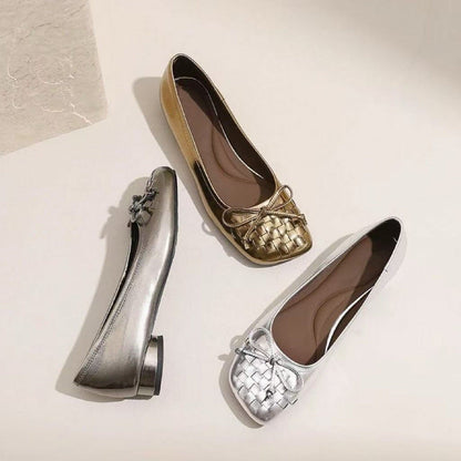 Damen Ballerinas Bequem Geflochten Elegant