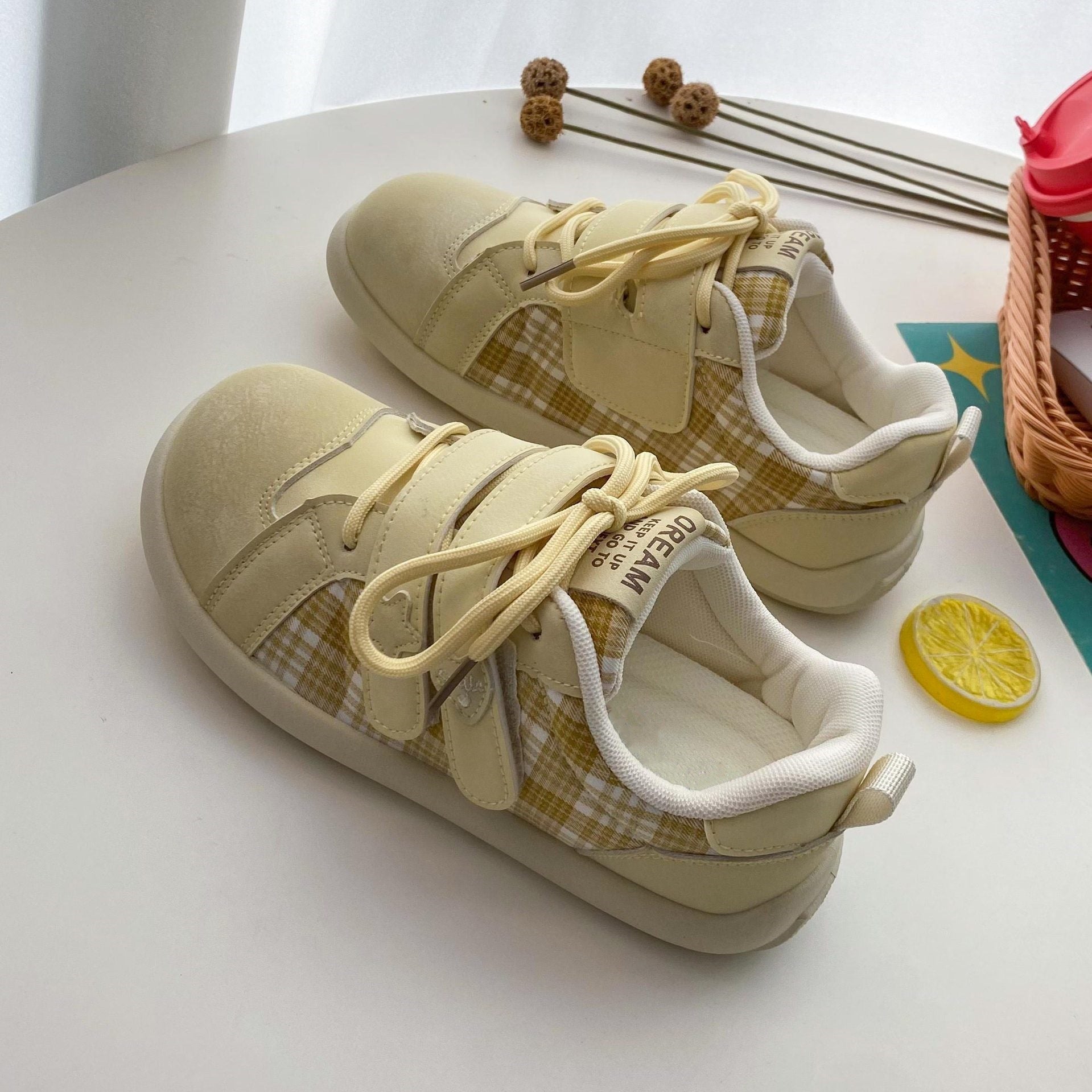 Damen Sneaker Karomuster Weich mit Klettverschluss - BerlinGlamour
